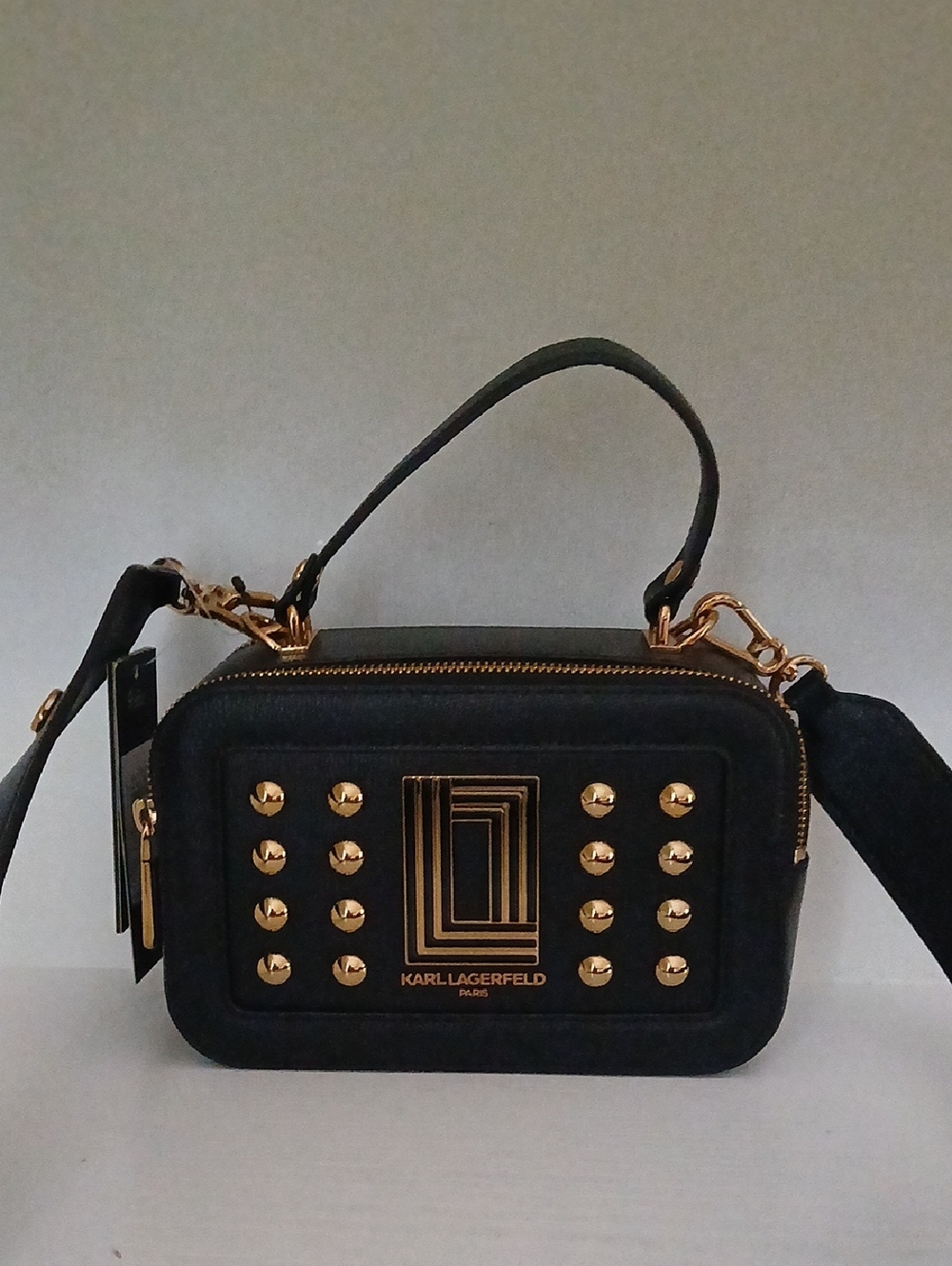 Karl Lagerfeld Black Crossbody Bag with Gold Stud Accents
